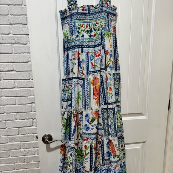 Farm Rio Anthropologie Tropical Ties Blue Smocked Sleeveless Maxi Dress - Picture 4 of 5